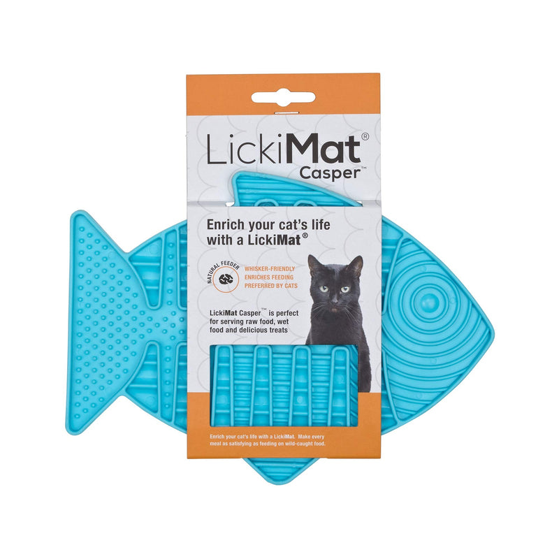 LickiMat Casper, Fish-Shaped Cat Slow Feeders Lick Mat, Boredom anxiety reducer; perfect for food, treats, yogurt, or peanut butter. Fun Alternative to a Slow Feed Cat Bowl or Dish, Turquoise 1 Count (Pack of 1)