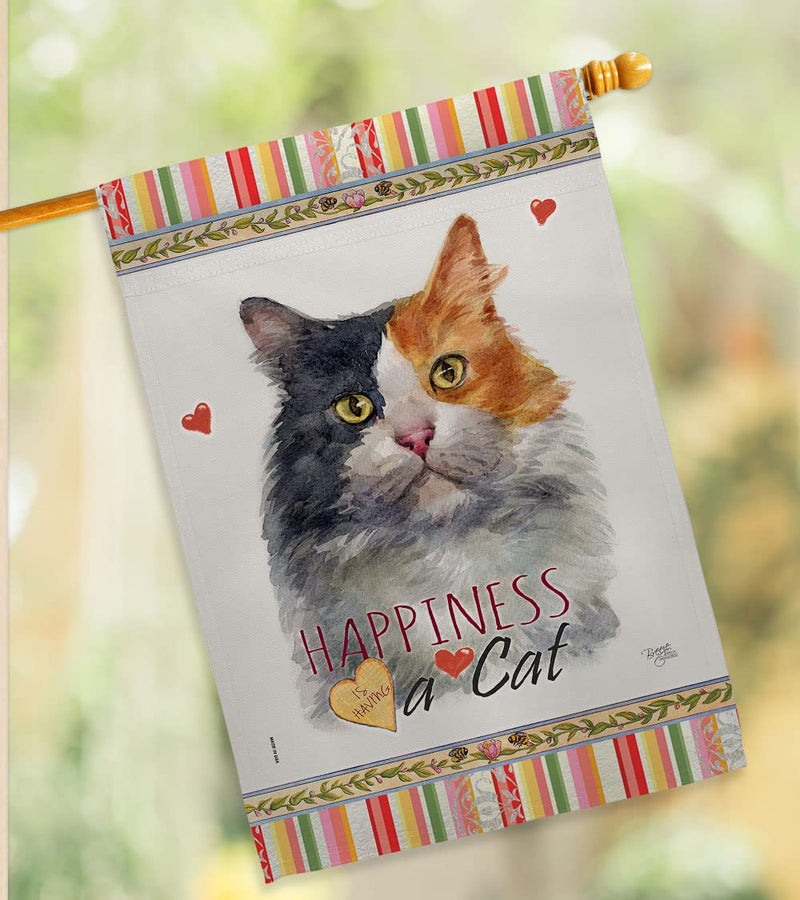 Breeze Decor Long Hair Dilute Calico Happiness House Flag-Pack Cat Kitten Meow Spoiled Paw Fur Pet Nature Farm Animal Creature Applique Banner Small Garden Yard Gift Double-Sided, Made in USA - PawsPlanet Australia
