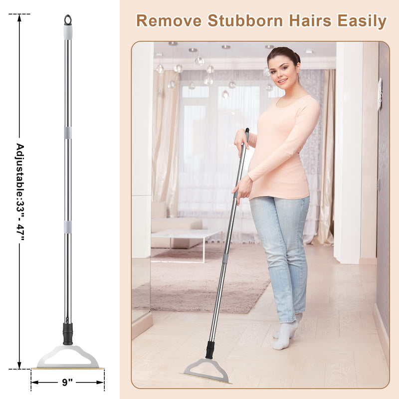 47“ Adjustable Long Handle Carpet Rake Pet Hair Remover, Reusable Large Metal Lint Remover Brush for Embedded Fur Removal from Low Pile Rugs Stairs, Carpet Brush Scraper Dog Cat Hair Remover Broom - PawsPlanet Australia