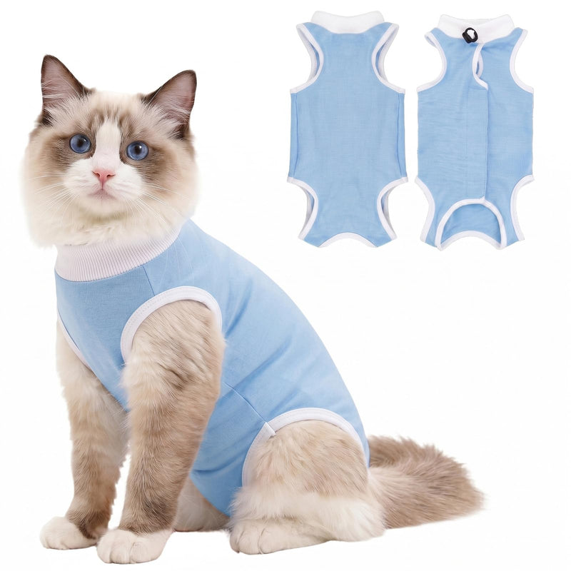 Coppthinktu Cat Recovery Suit Female for Surgical Abdominal Wounds, Breathable Cat Onesie for Cats After Surgery Bodysuit Female, Kitten Recovery Suit Cone of Shame Alternative Anti Licking Blue Medium