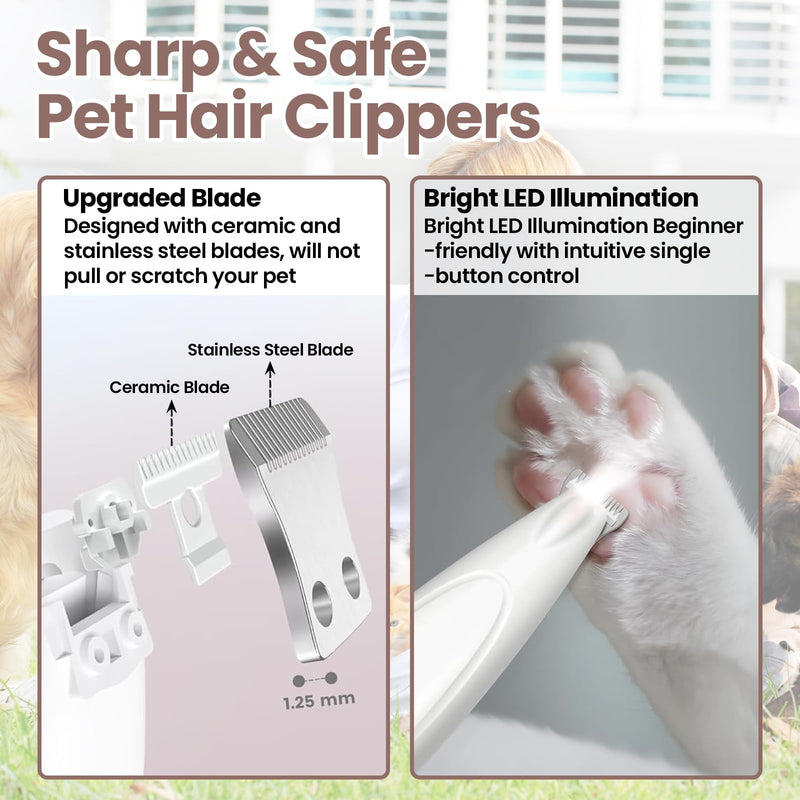 Upgrade Dog Paw Trimmer with LED Light, Rechargeable Low Noise Pet Paw Trimmer with LED Display, Cordless Waterproof Dog Grooming Kit for Paws, Ears, Face, Rump - PawsPlanet Australia