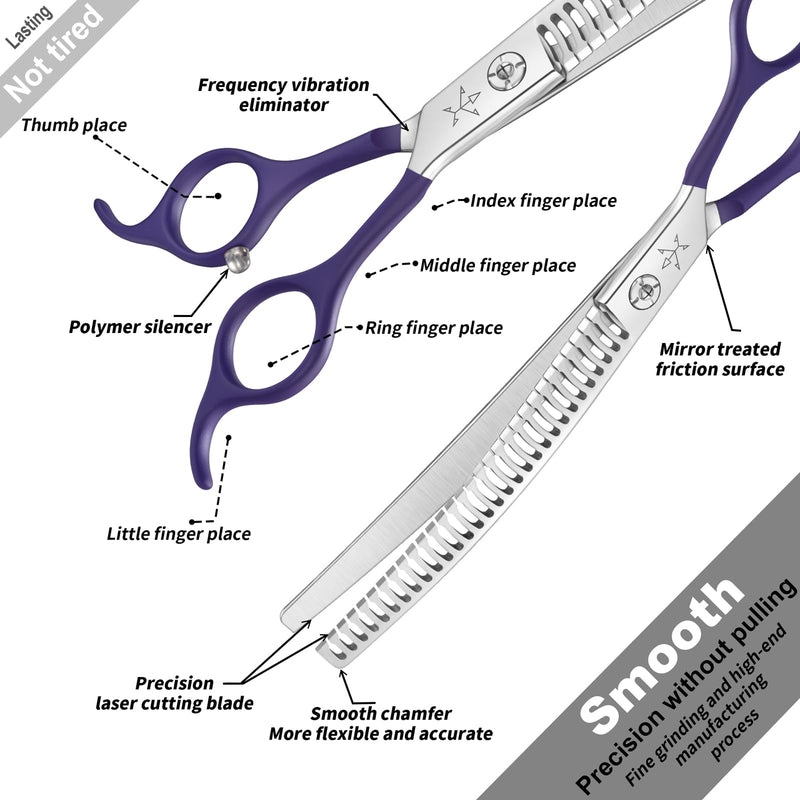 High-end Professional Dog Grooming Curved Thinning Scissors Teeth Blending Shears Pet Texturizing Thinner Blender Shears 7.5 Inch Extremely Very Sharp Made Of Stainless Steel Alloy For Dog Cat Groomer 7.5inch Curved Thinning Shears - PawsPlanet Australia