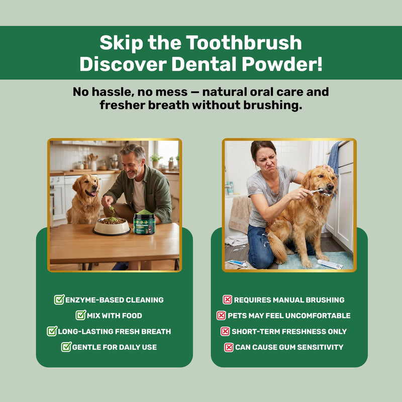 Dog Dental Powder - Plaque Off Powder - Dog Teeth Natural Cleaning Powder - Dogs Breath Freshener - Enzymes & Probiotic with Tartar and Plaque Off - Pets Tooth Cleaning- 150g/5.3 oz - PawsPlanet Australia