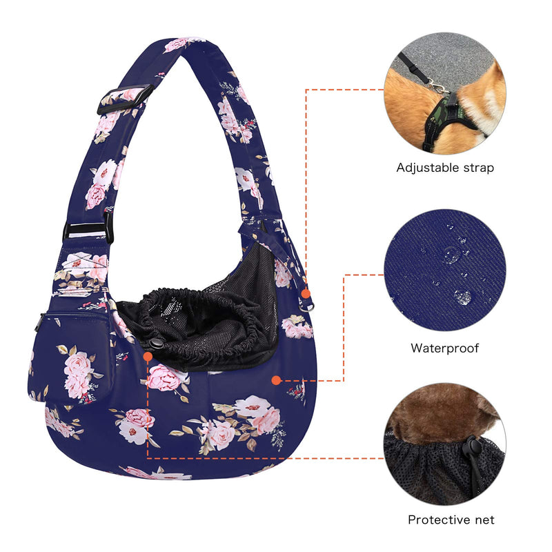 MOSISO Dog Cat Sling Carrier, Pet Carrier Camellia Tote Bag Hands Free Adjustable Padded Strap Breathable Polyester Soft Carrying Travel Shoulder Bag with Front Pocket for Small Dog Cat, Blue - PawsPlanet Australia