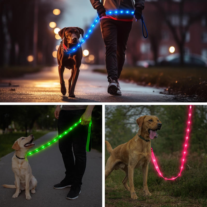 Light Up Dog Leash, 5 Ft LED Dog Lead Glowing Pet Leash with Soft Padded Handle, Safety Dog Lights for Night Walking (Pink) Pink - PawsPlanet Australia
