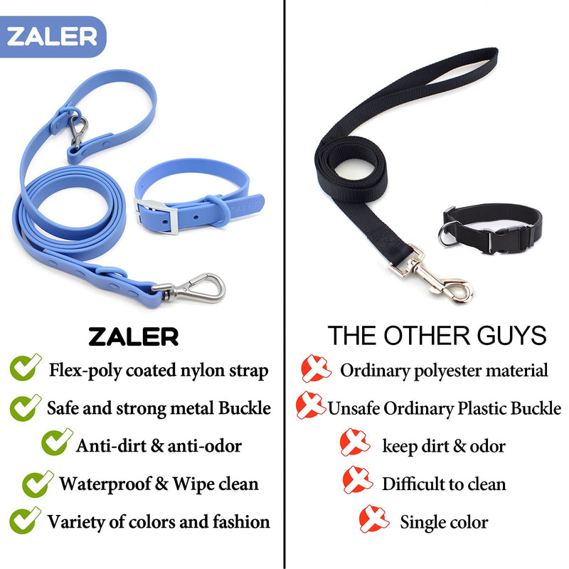 ZALER Dog Collar and Leash Set, Waterproof Adjustable Odor Proof Pet Collars Leashes Easy to Clean, 6FT Dog Leash with 2 Hooks for Large, Medium Small Dogs (S, Blue) Moonstone Blue S(Collar:8.6''-12.6''; Leash:6ft) - PawsPlanet Australia