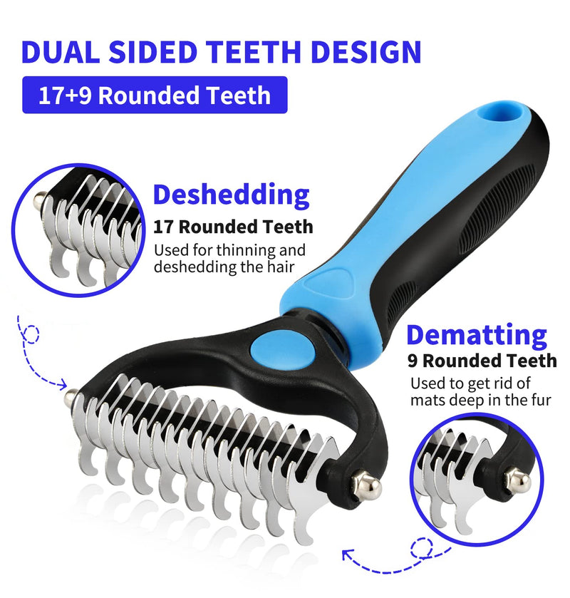 TAN.G Pet Deshedding Brush，2 Sided Undercoat Rake for Dogs & Cats，Dog Grooming Rakes Tools for Mats & Tangles Removing，Effectively Reduces Shedding by up to 95% for Short Medium and Long Pet Hair - PawsPlanet Australia