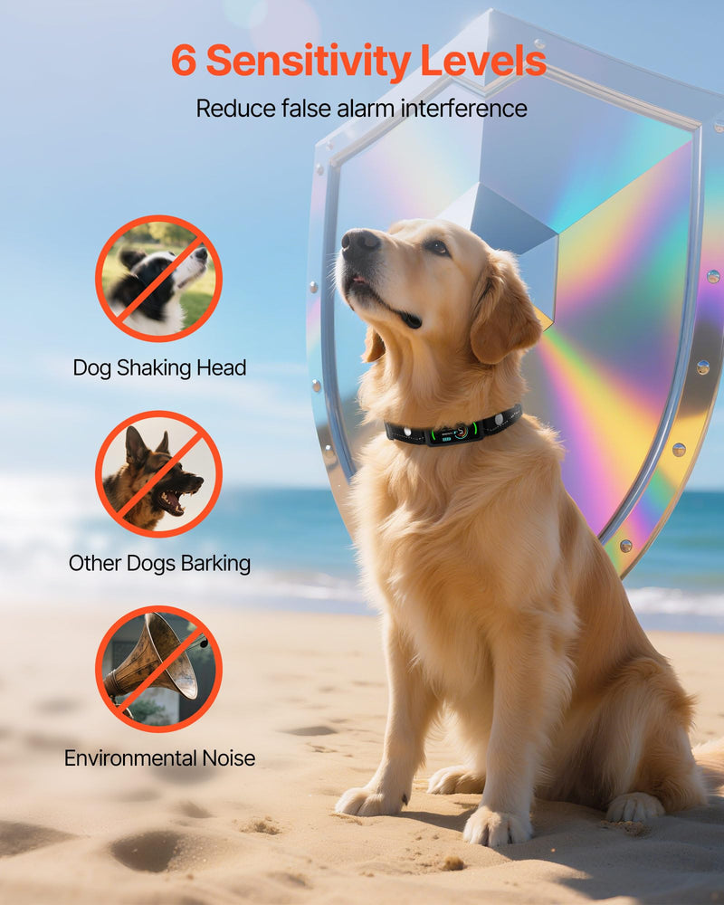 VEVOR Dog Bark Collar, Smart Bark Collar for Large Medium Small Dogs, IP67 Waterproof Rechargeable Anti-Bark Collars for Dogs, Dog Anti-Barking Device, 6 Adjustable Sensitivity Beep Vibration (Black) - PawsPlanet Australia
