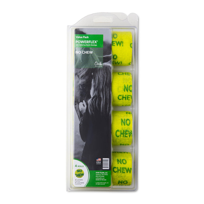 OVIK Health PowerFlex Equine – Extra Strong Self-Adhering Bandage Wrap – Wound Care, Compression & Support Bandage for Horses, Cows & Dogs – No Chew, 4 inch, 4 Rolls (Resealable Case)