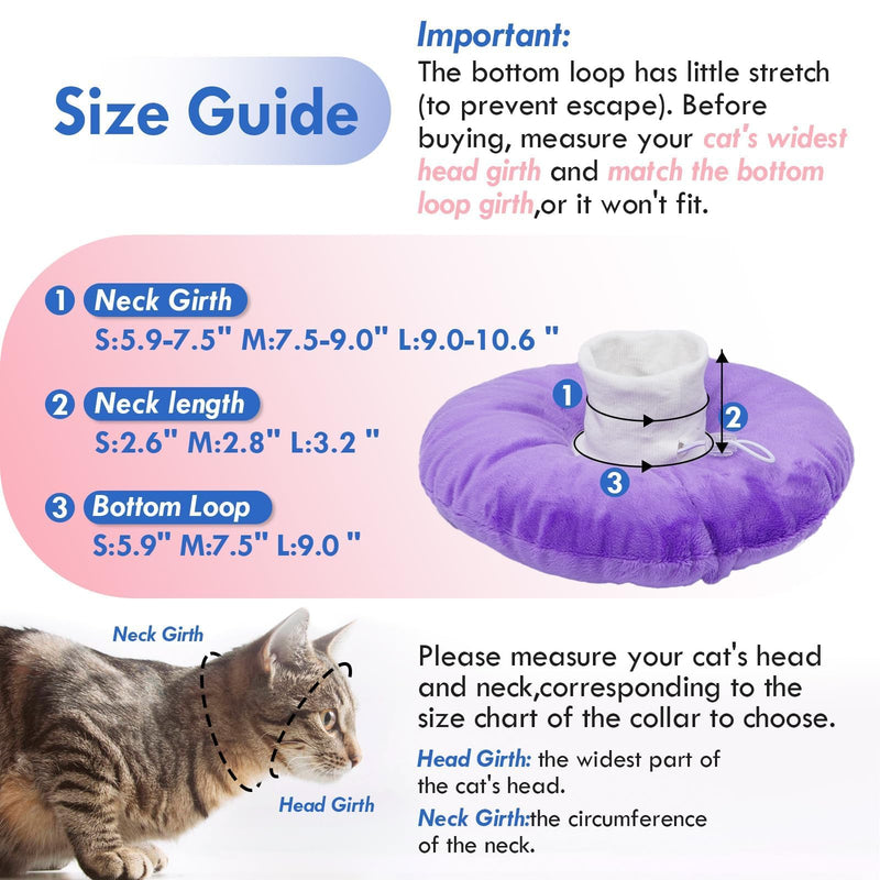 Adjustable Cat Neck Cone, Comfortable Elizabethan Recovery Collar After Surgery to Prevent Licking Wound, Ideal for Skin Disease, Deworming, Protective Pet Cone, Purple Medium Medium (Neck:7.5")