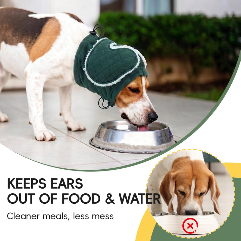 Dog Ear Protector, Soft Ear Wrap for Dogs, Protects Sensitive Ears & Prevents Scratching, Keeps Ears Clean for Long-Eared Dogs, Reduces Noise Slightly, Warm & Comfortable Daily Wear, Green L