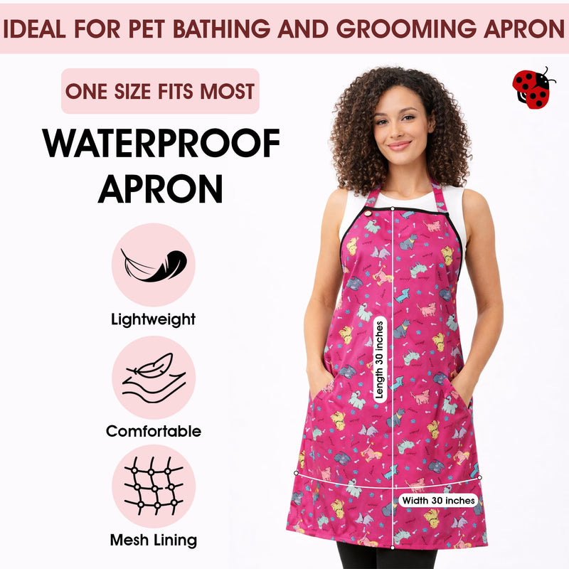 Ladybird Line 609 Pink Dog Waterproof Grooming Apron, Hair Bleach Resistant, Adjustable Neck Band, Breathable Mesh Lining - PawsPlanet Australia