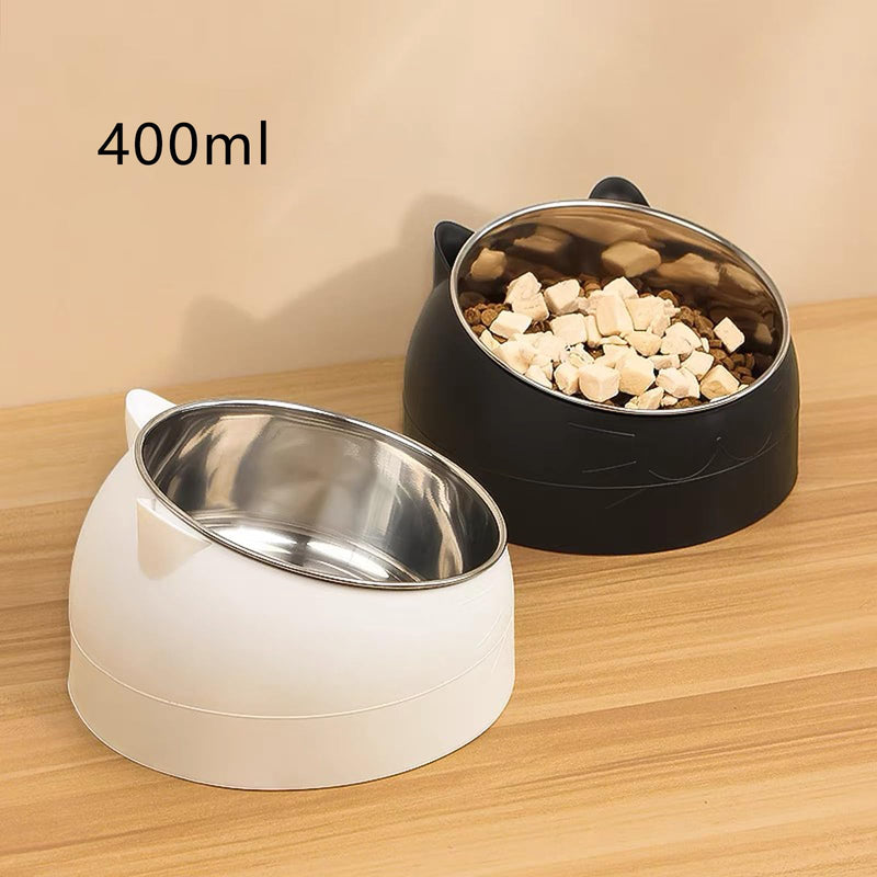 Stainless Steel 3-Piece 15° Inclined Cat & Dog Feeding Bowl Set, 400ml Capacity Each, Modern Design for Cats, Kittens & Small Dogs