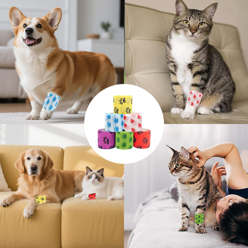 6 Rollen Selbsthaftende Bandage, Selbstklebende Bandage Atmungsaktive Elastische Bandagen für Haustiere, Pet Selbstklebender Verband, für Hund, Pferd, Haustier, Wrap Klebeverband