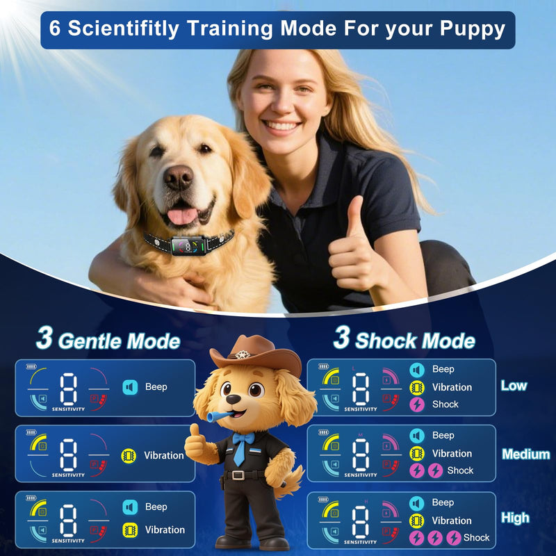 Dog Bark Collar for Large Medium Small Dogs, Smart Automatic AI Bark Collar for Dogs,Effective Anti Barking Training Collar with IP67 Waterproof, 6 Safe Training Modes and 8-Level Sensitivity 1 Pack - PawsPlanet Australia