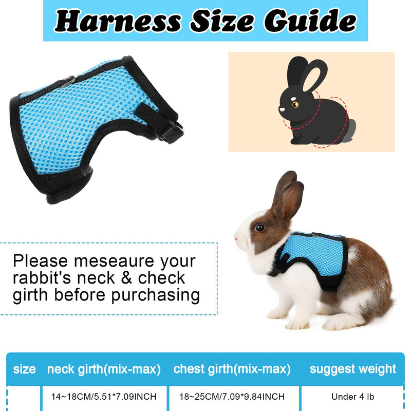 Bunny Harness and Leash Set, Adjustable Breathable Mesh Rabbit Vest with Double Buckles, Escape Proof Walking Training for Kittens, Rabbits, Ferrets, Guinea Pigs, Small Pets, Light Blue, Size M - PawsPlanet Australia