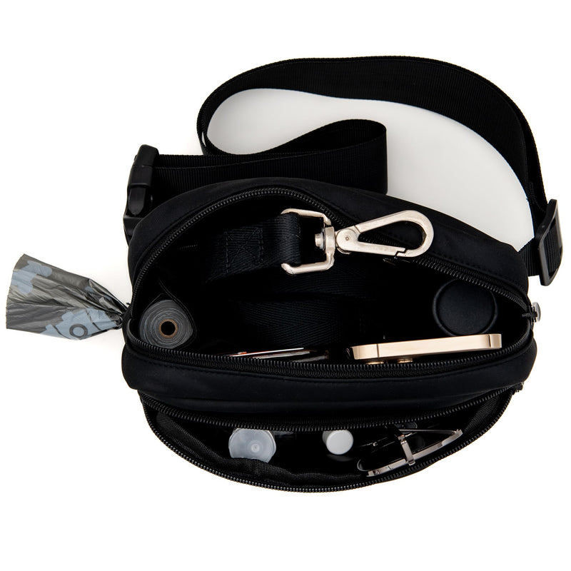 Dog Treat Pouch for Pet Training - Zippered Pockets & Color Match Poop Bag Dispenser - Crossbody & Fanny Pack Belt Bag - Dog Walking Bag Onyx Black - PawsPlanet Australia