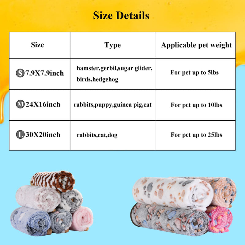 Guinea Pig Fleece Blankets 6 Pieces Waterproof & Washable Small Animal Cage Liners Sleep Mat Bedding Pad for Hamster Chinchilla Rabbit Hedgehog (S-7.9 x 7.9 Inch) S-7.9 x 7.9 Inch