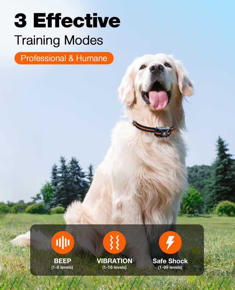 Bousnic Dog Shock Collar - 3300Ft Dog Training Collar with Remote for 5-120lbs Small Medium Large Dogs Rechargeable Waterproof e Collar with Beep (1-8), Vibration(1-16), Safe Shock(1-99) (Orange) Orange - PawsPlanet Australia