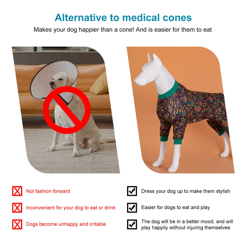 LovinPet Large Dog Pajamas Pitbull - Comfy Lightweight Stretchy Fabric, Norwegian Woods Print, Surgery Recovery Outfit for Dogs, Easy to Wear Adorable Dog Clothes, Pitbull Clothes, Black Green L