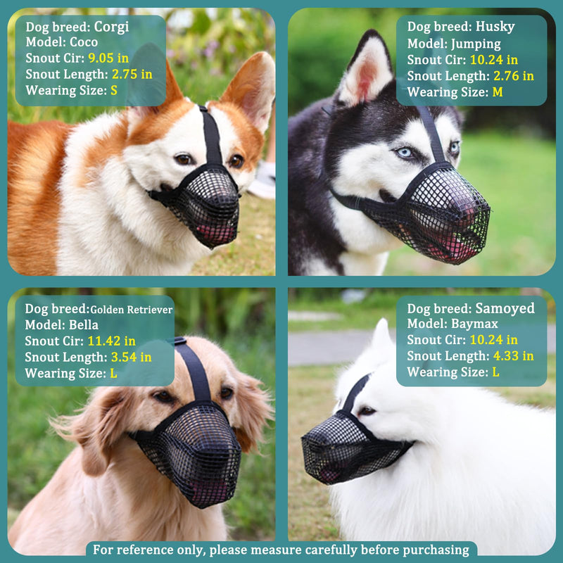 Mayerzon Dog Muzzle, Soft Mesh Covered Muzzles for Small Medium Large Dogs, Poisoned Bait Protection Muzzle with Adjustable Straps, Prevent Biting Chewing and Licking M: Snout:9¾"-10¾" Black - PawsPlanet Australia