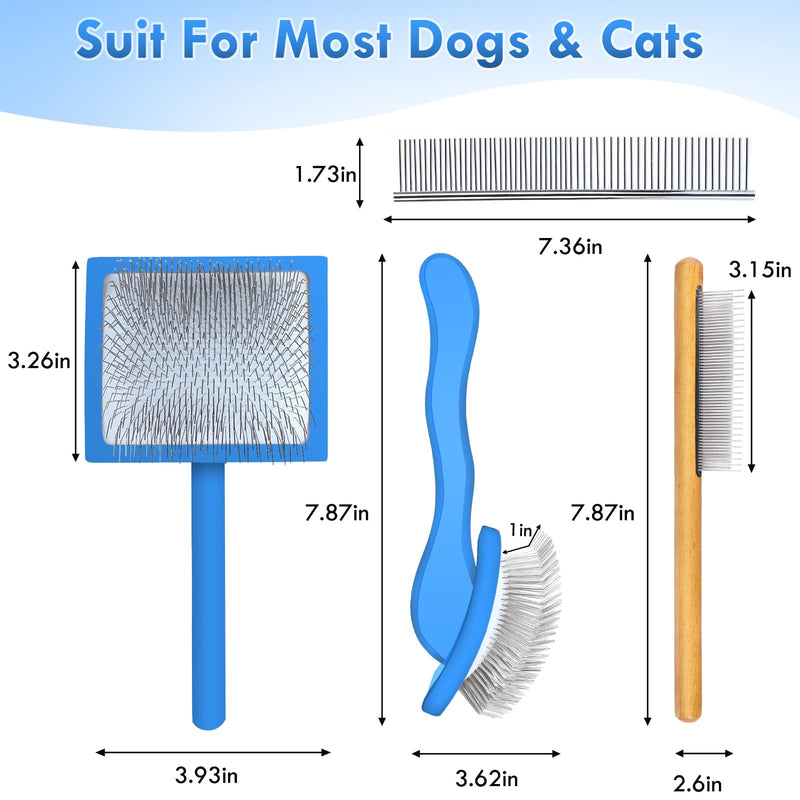 Dog Slicker Brush for Medium or Long Haired Dogs, Long Pin Slicker Brush for Removes Loose Hair, Tangles and Knots, Best Grooming Tools for Small Animals, Large, Free Pet Comb, Blue - PawsPlanet Australia