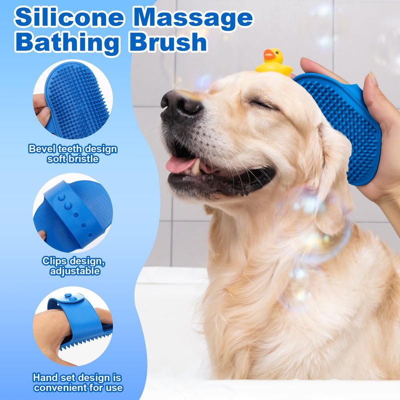 XANGNIER Dog Bath Brush Scrubber Kit,Pet Shower Washing Brush Bathing Supplies Set-With Shampoo and Soap Dispenser,Finger Toothbrush,Silicone Grooming Scrub Tool for Cat Dog Puppy Long Short Hair - PawsPlanet Australia