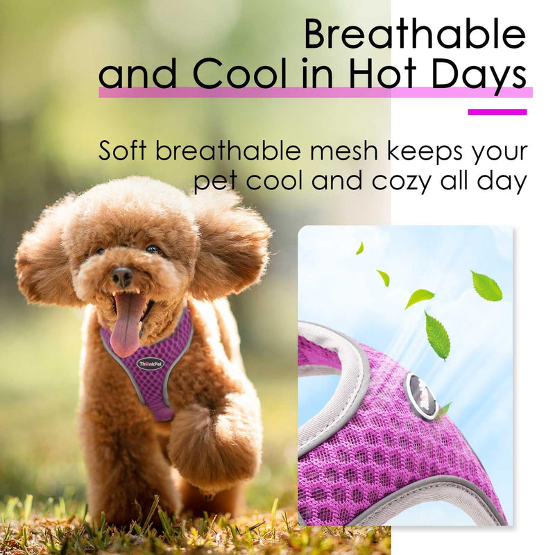 ThinkPet Reflective Breathable Soft Air Mesh No Pull Puppy Choke Free Over Head Vest Ventilation Harness for Puppy Small Medium Dogs and Cats (Purple,M) Medium (Pack of 1) Purple - PawsPlanet Australia