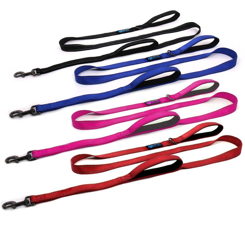 Heavy Duty Double Handle Traffic Dog Leash Reflective Nylon 6 Foot - We Donate a Leash to a Dog Rescue for Every Leash Sold (Black)