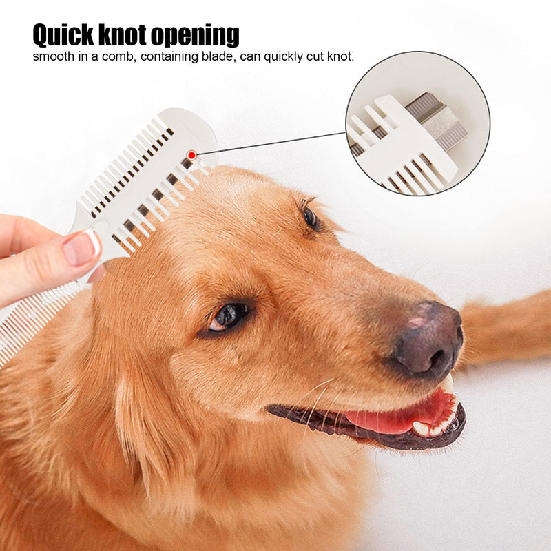 Split End Trimmer, 2 in 1 Hair Thinning Comb with 5Pcs Replacement Blade, Multifunctional Pet Hair Trimmer Comb with Plug Cover for Dogs, Cats, 8.7 x 1.6in, White