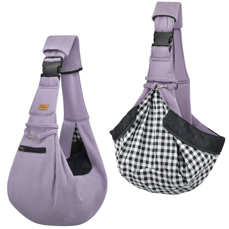 CUBY Dog and Cat Sling Carrier - Hands Free Reversible Pet Papoose Bag - Soft Pouch and Tote Design - Suitable for Puppy, Small Dogs Cats Outdoor (Purple, Adjust Strap 2.0) Purple 47 cm L x 20 cm W x 23 cm H