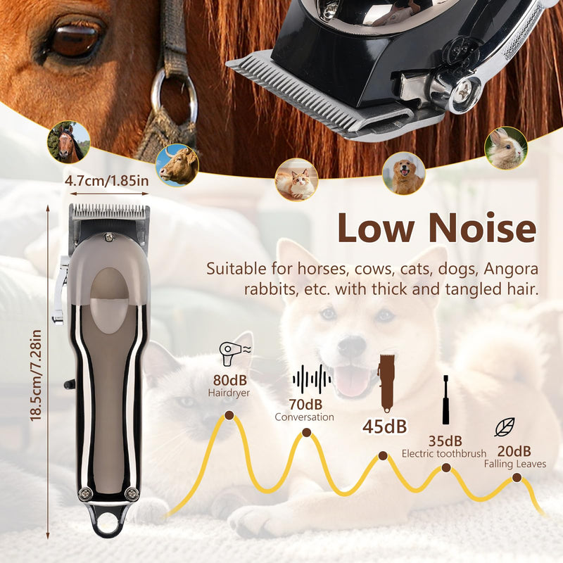 VINGVO Cordless Horse Clippers, Rechargeable Livestock Clippers with Low Noise, 180min Runtime & 4 Guards for Horse Dog Grooming Thick Hair - PawsPlanet Australia