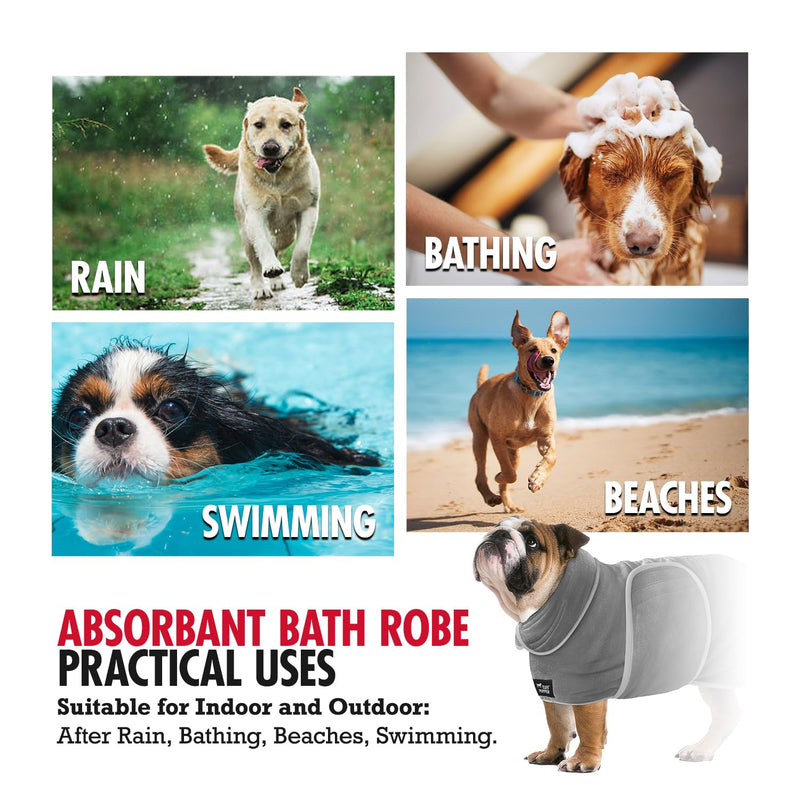 Tuff Pupper Fast Drying Dog Bath Robe | 800 GSM Plush Dog Towel Bathrobe/Dressing Gown | Super Absorbent Pet/Puppy Bathrobe | Adjustable Hood & Belly Strap | Super Soft | Fast Drying (XL, Gray) X-Large - PawsPlanet Australia