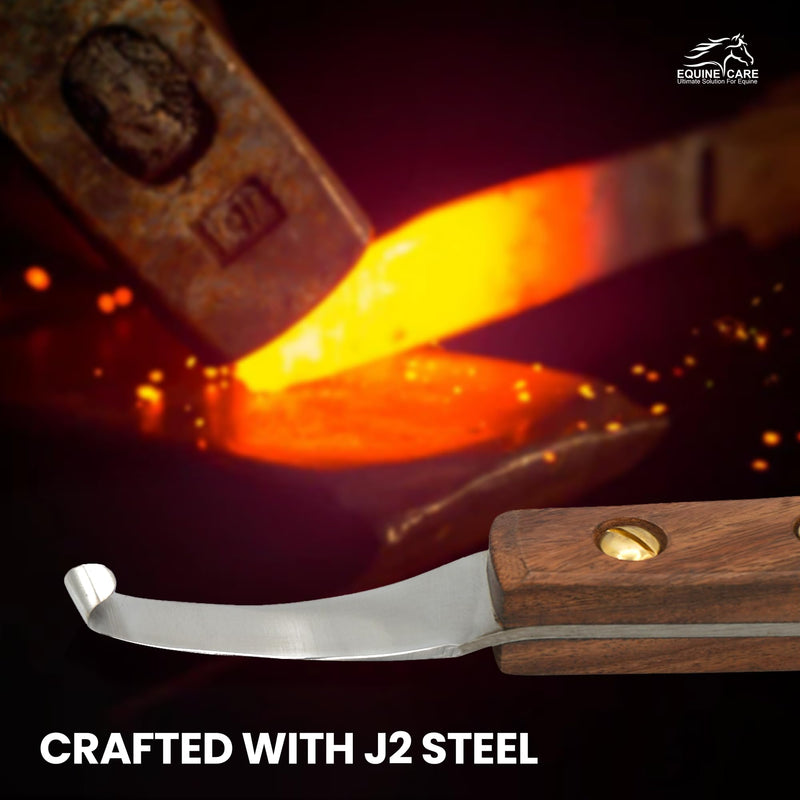 Equine Care Right-Handed Hoof Knife – Ultra-Sharp J2 Steel Blade | Professional Farrier Hoof Knife & Horse Hoof Trimmer | Ergonomic Wooden Handle for Horses & Livestock Hoof Care Right Handed
