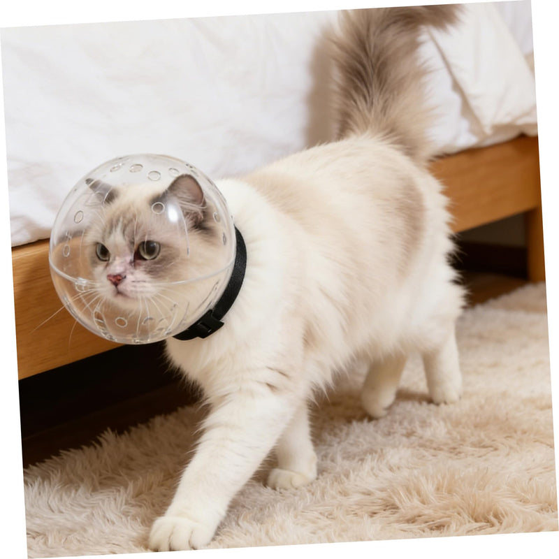 Safe design cat head guard made of ABS with transparent cat shockproof lightweight and adhesive closure for outdoor use.