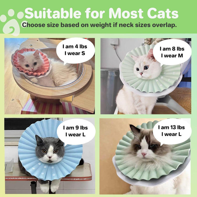 2 Pieces Soft Cat Cone Collar– Adjustable Lightweight Recovery E-Collar to Stop Licking, Scratching & Biting After Surgery, Comfortable Wound Healing Cone Alternative (Green, L) Green L（Circumference:7.5-10 IN）