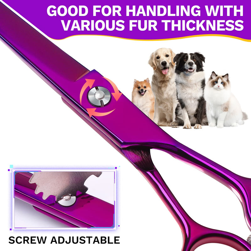 JASON Curved Shears for Dogs - 7.5" Pet Grooming Scissors with Ergonomic Handle Japanese Stainless Steel Trimming Scissor for Dogs, Cats and Other Pets, Sharp (Up-Curved, Purple) Up-curved - PawsPlanet Australia