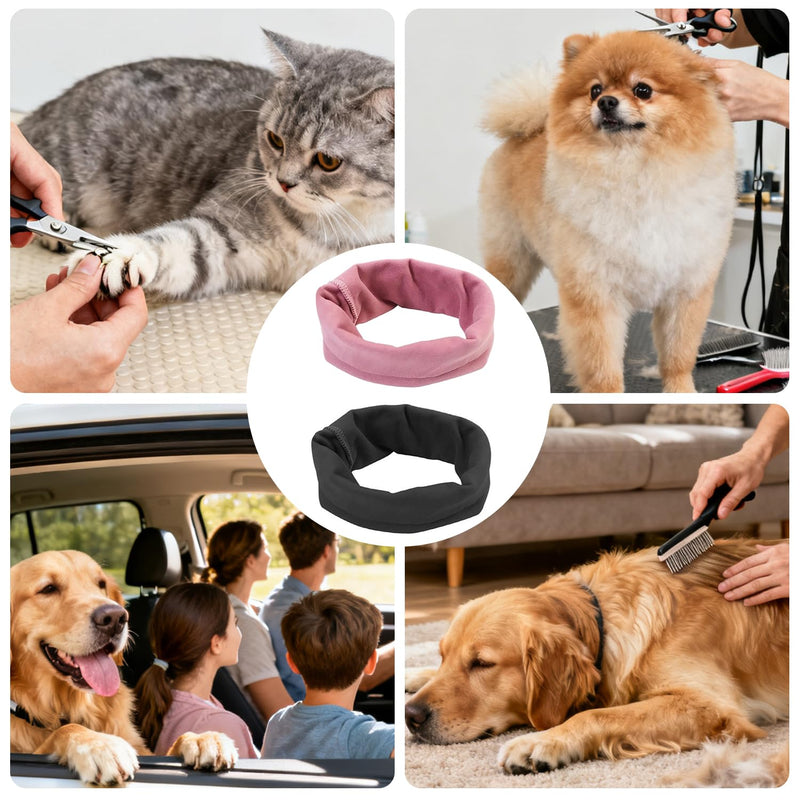 2-Pack Dog Ear Covers - Waterproof & Noise Reducing Protectors for Bath, Grooming & Anxiety Relief - Soft & Comfortable for Pets (Pink & Black)