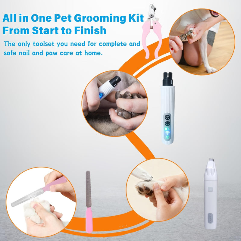 Dog Nail Trimmers and Dog Nail Grinder with 6 Lights, Quiet Dogs Grooming Kit with Cat Paw Clipper & Pet Paw File, Cordless Cat Nail Trimmer & Pet Nail Grinder for Large Medium Small Dog's Paw