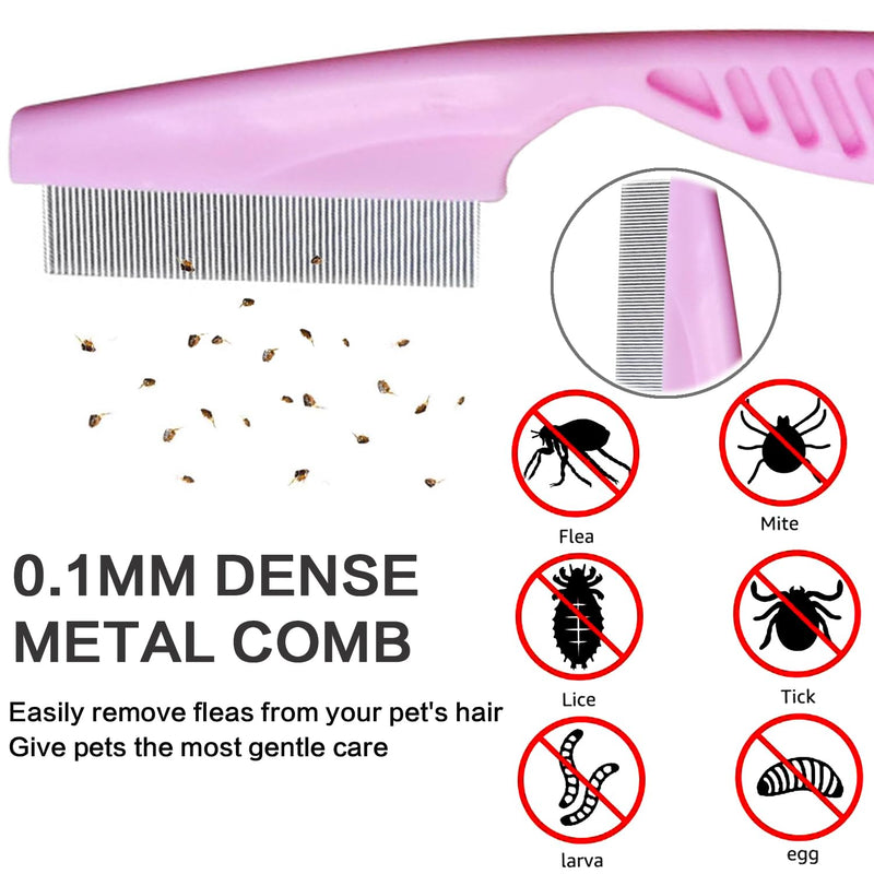 4Pack Pet Grooming Brush Kit, Aoche Dog Bath Brush Flea Comb for Dogs Pet Shampoo Brush Soothing Massage Rubber Comb Flea Lice Comb Cat Tear Stain Comb Dog Brush for Shedding Pink+Yellow - PawsPlanet Australia