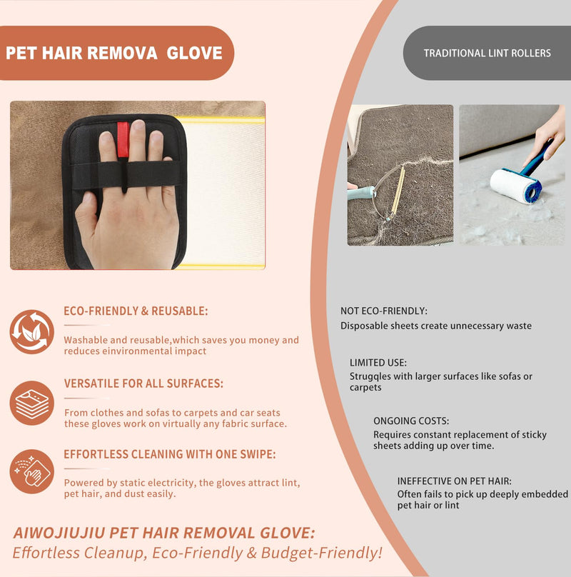 2 Pcs Pet Hair Removal Glove - Upgraded Electrostatic Pet Hair Remover Gloves for Cats & Dogs, Reusable & Washable Magic Brush Pet Hair Removal Tool (Black, L) Black - PawsPlanet Australia