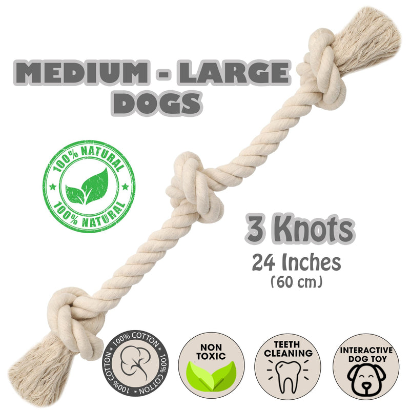 Natural White Cotton Tough Dog Rope Toy – Chew Toys. Non Toxic and Premium Rope Dog Toys. Interactive Dog Rope Toys for Medium Dogs Large Dogs, Dog Toy Rope, Dog Tug of War Toy, Teething Medium (23.60") - PawsPlanet Australia