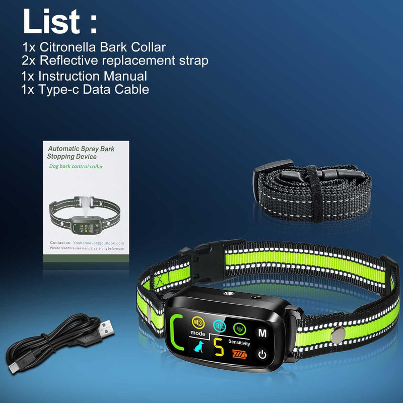 Citronella Bark Collar for Dogs [No Spray Refill] Spray Dog Training Collar, Anti Barking Training Collar with 5 Adjustable Sensitivity Beep Vibration Spray Bark Collar for L/M/S Citronella Dog Collar Black