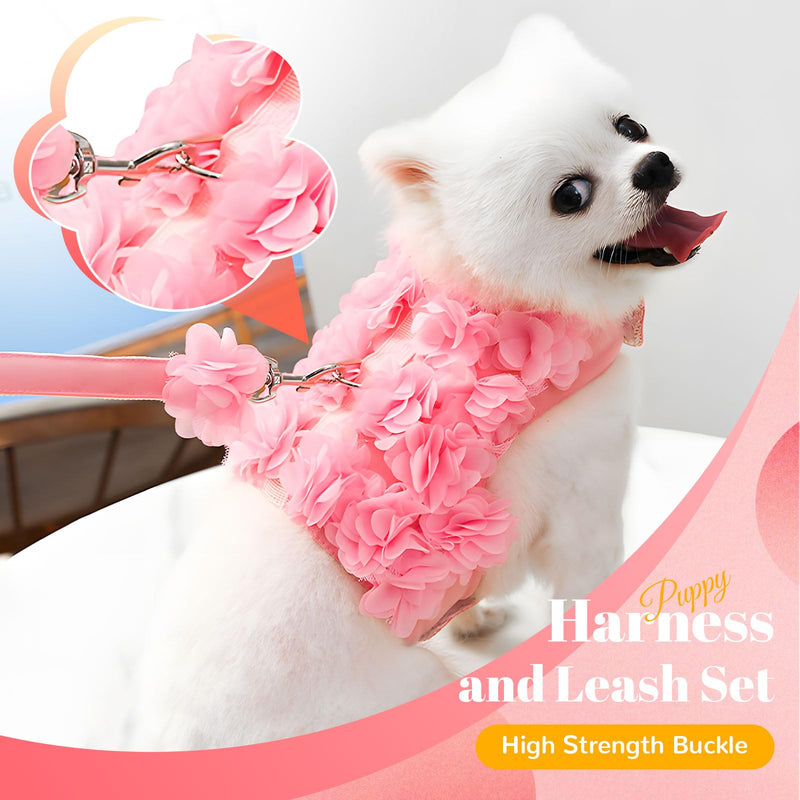 Cute Small Dog Harness and Leash Set Pink Lace Floral Girl Puppy Harness for Small Dogs Cats Soft Mesh Dog Vest Harness Escape Proof Pet Cat Harness Outfits XS (Fit 1-3 lbs; Chest 9.5-11") - PawsPlanet Australia