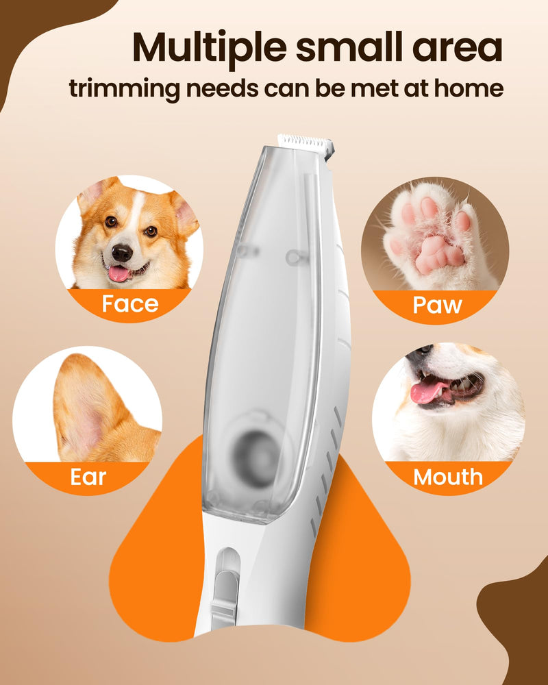 Vacuum Dog Paw Trimmer, Low Noise Paw Trimmers for Dog's Feet with Hair-Suction, Safety Cordless Electric Dog Clippers for Grooming, Rechargeable Cat Shaver for Paws, Ears, Face White