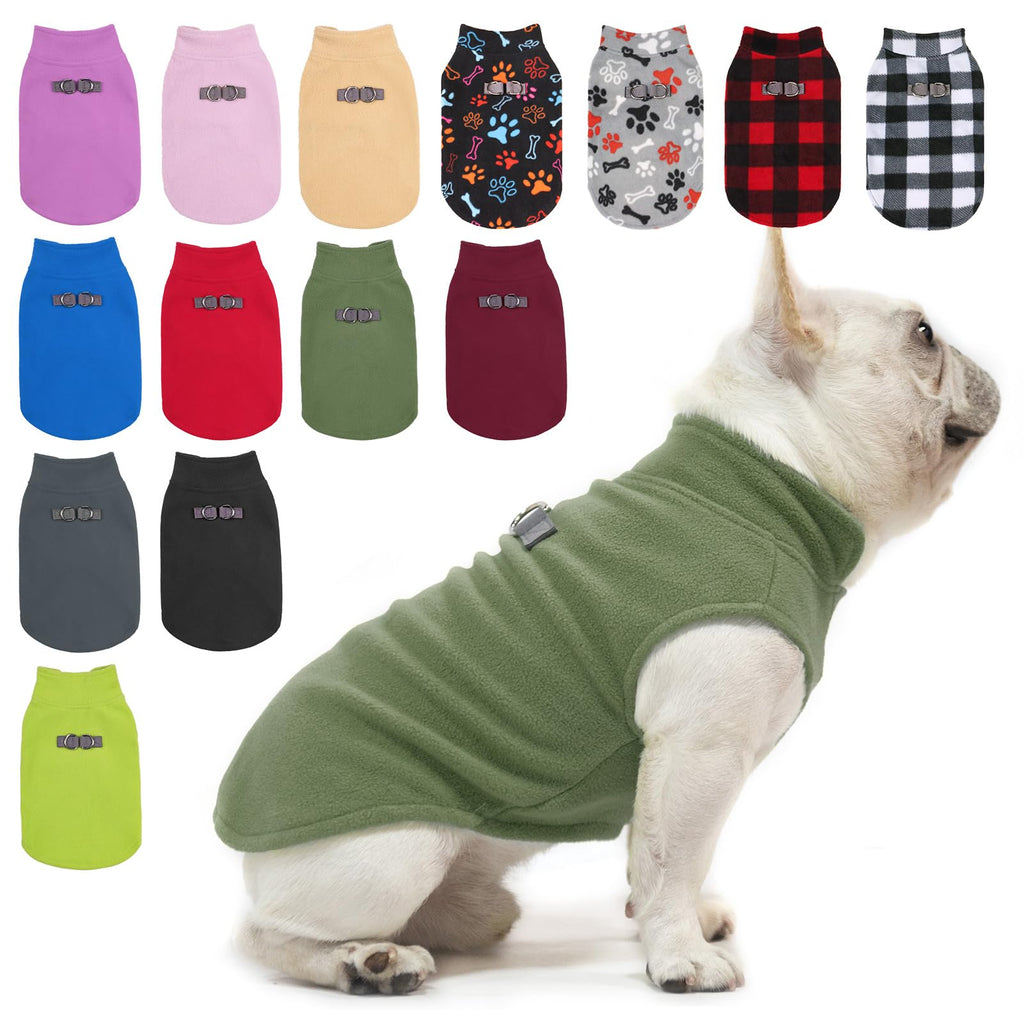 BEAUTYZOO Dog Fleece Vest Sweater Winter Jacket for Small and Medium Dogs with D-Ring Leash Cold Weather Coat Hoodie for XS S M Dogs Boy or Girls ARMY GREEN