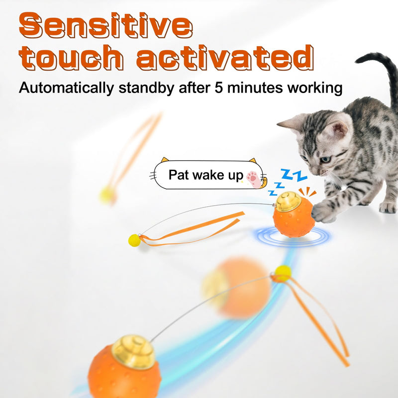 Interactive Cat Toy Ball, Touch Activated Cat Toys for Indoor Cats with Chirping Bird, Automatic Rolling Ball, Rechargeable Self Play Cat Toys Yellow - PawsPlanet Australia