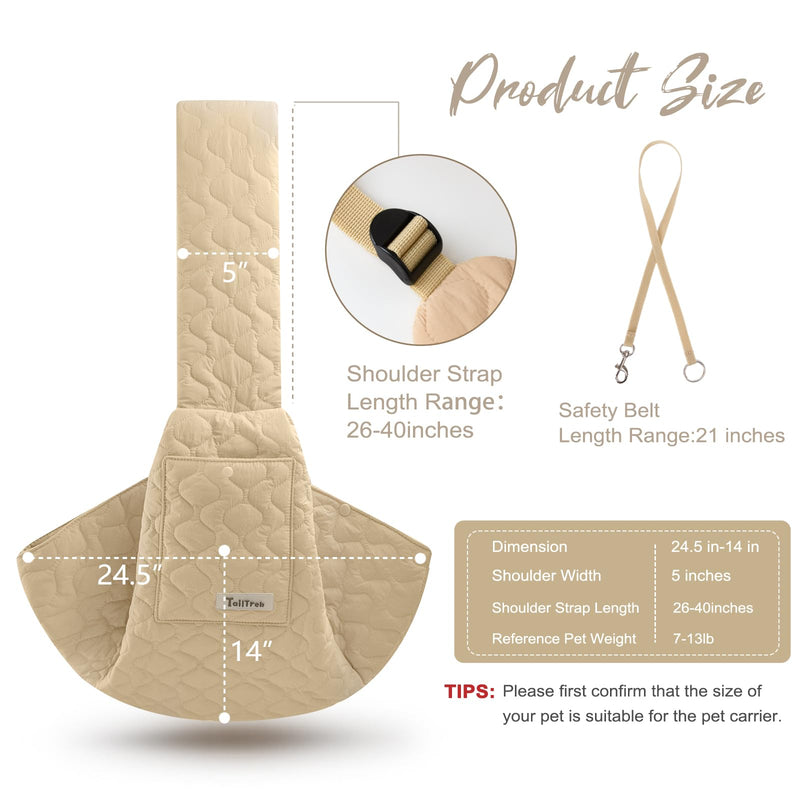 Dog Sling for Small Dogs, Front Dog Sling Carrier, Padded Adjustable Pet Soft Carrier with Adjustable Shoulder Strap, Travel Safety Harness Machine Washable for Small Cats Puppy Outdoor Khaki - PawsPlanet Australia