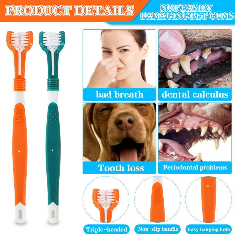 14-Piece Dog Toothbrush Set, Dog Toothbrush with 3-Head Brush & Finger Brush, Dog Dental Care Accessories for Pets, Multi-Angle Teeth Cleaning Set for Small, Medium and Large Pets