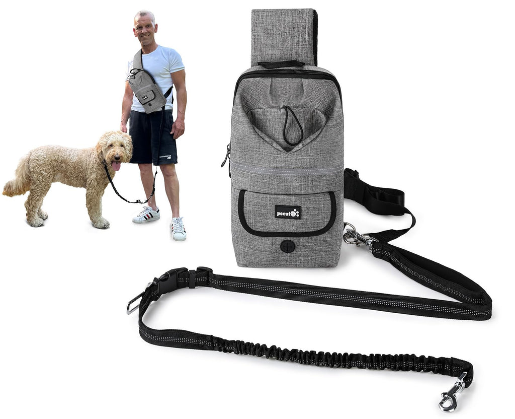 Pecute Hands Free Dog Leash, Multifunctional Crossbody Rope with Bag, Elastic Nylon Double Hands Free Leash with Pouch for Large Dogs, Reflective Shock Absorbing Bungee Walking, Jogging and Running